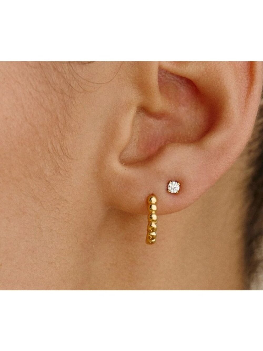 Gold Ball Beaded Gold Huggie Earrings Waterproof Chunky Everyday Hoops